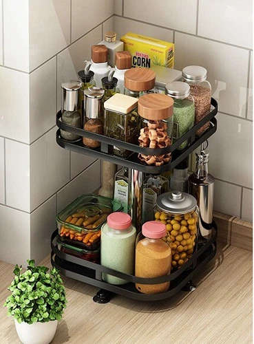 2 Tier Square Rotating Kitchen Storage Spice Organiser Rack