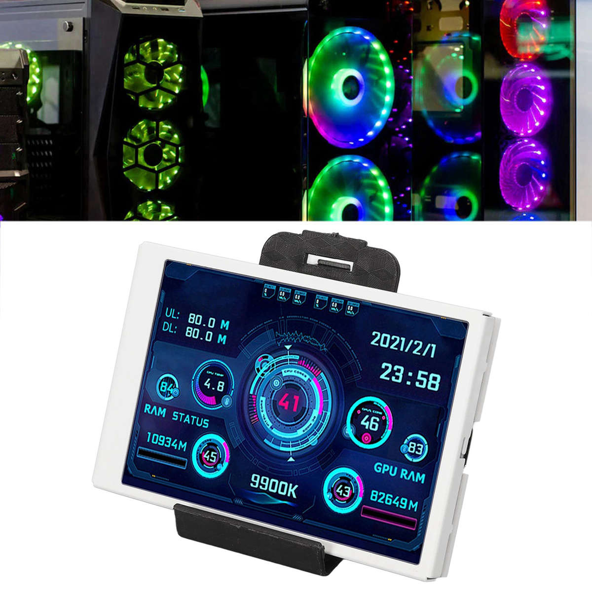 White 3.5in Computer Temp Monitor Full View Display Small Screen For AID New