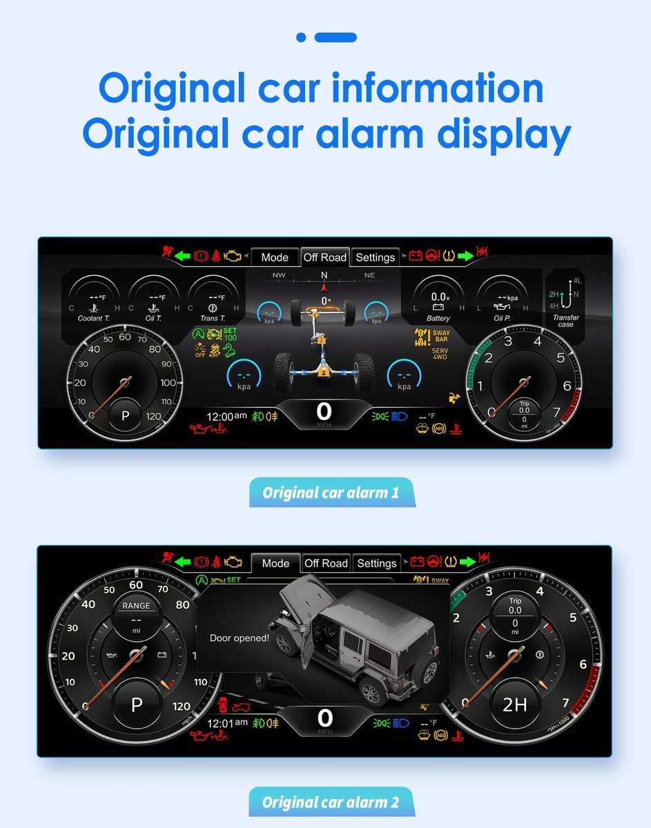 12.3" Display For Jeep Wrangler 2011-2017 Digital Cluster Instrument Speedometer