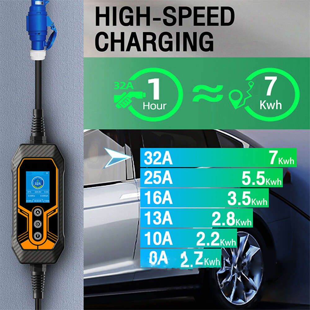 J1772 Fast Electric Car Charger CEE 32A 16ft APP 7KW Portable EV Charging Cable