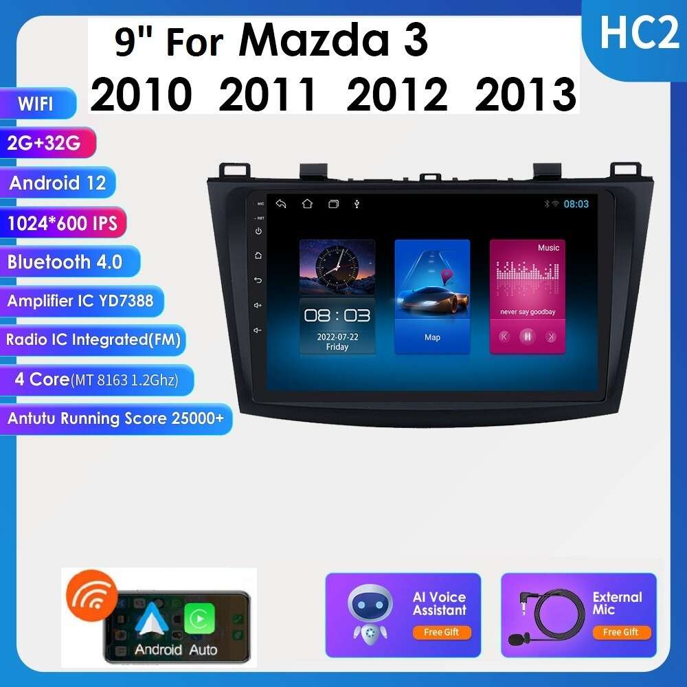 Android 13 Auto CarPlay Radio Stereo 9" For Mazda 3 2010 2011 2012 2013 GPS Navi