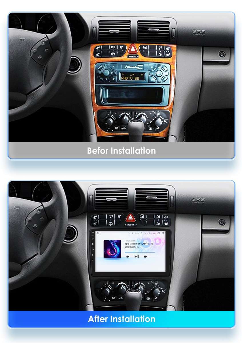 9" CarPlay Android 12 Auto Car Stereo BT GPS Head Unit For Benz C-CLASS CLK W209