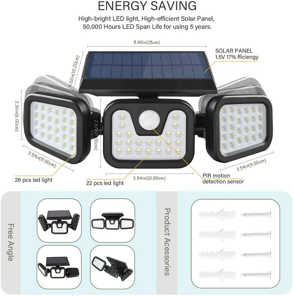 Outdoor Solar Lights Motion Sensor Wall Lights, 74-LEDs 3 Lighting Modes
