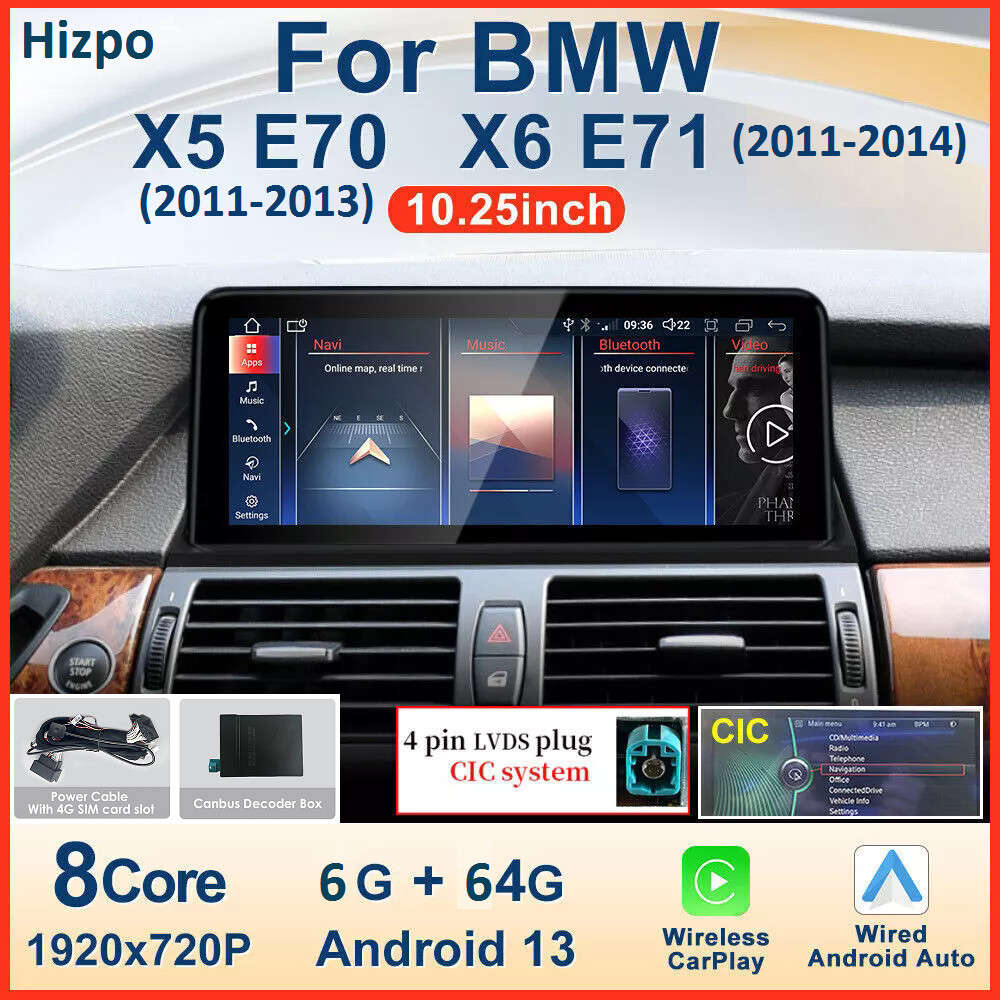 10.25" Car GPS Radio 8Core For BMW X5 X6 E70 E71 CIC Android 13 Wireless CarPlay