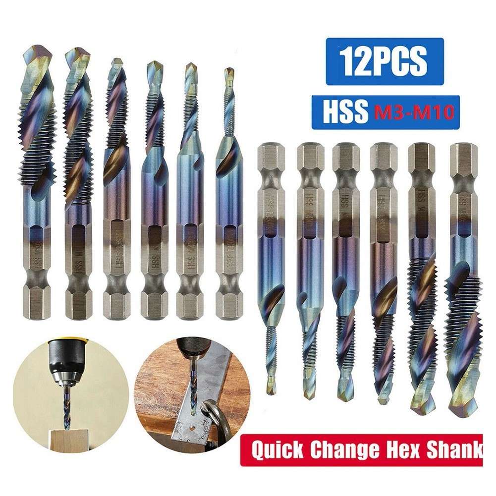 12PCS Hex Shank HSS Drill Bits Set For Aluminum Iron Metal Wood Plastic