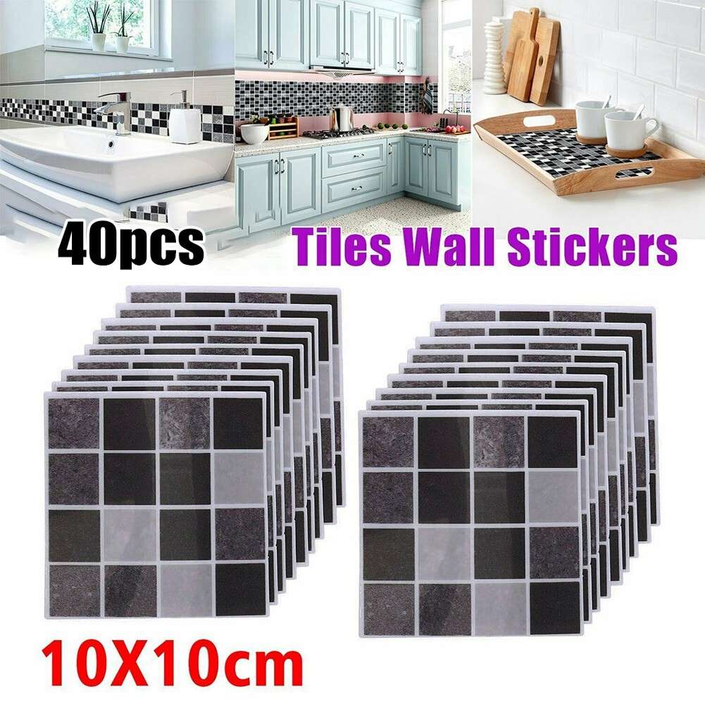 40pcs Kitchen Bathroom Mosaic Tile Stickers Wall Decor Self-adhesive Decal