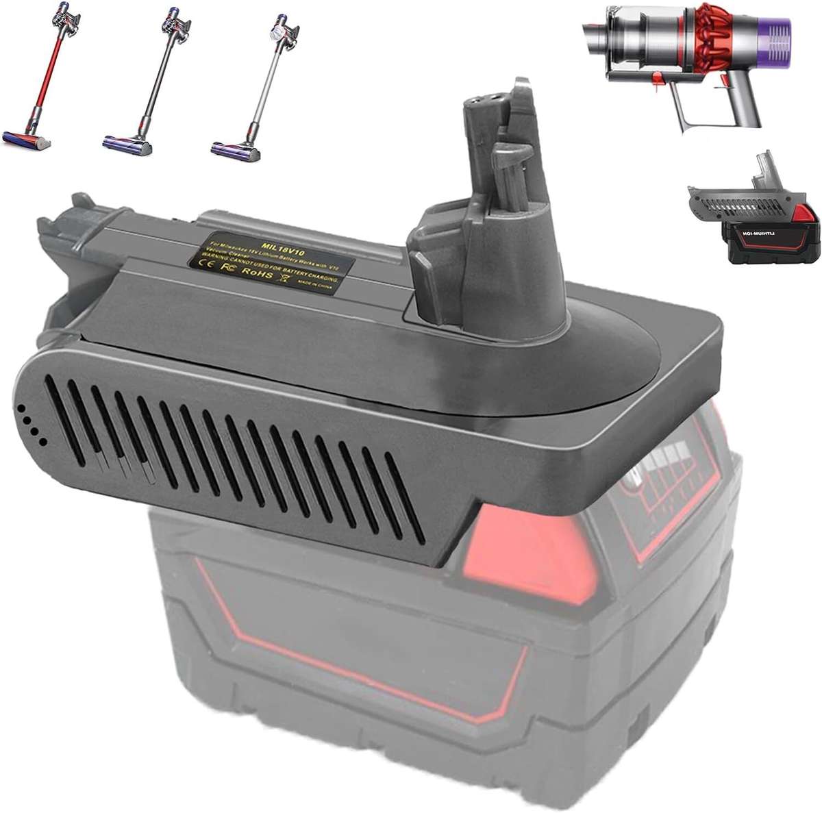 Adapter for Milwaukee 18V Li-ion Battery Convert to for Dyson V10 Vacuum Cleaner