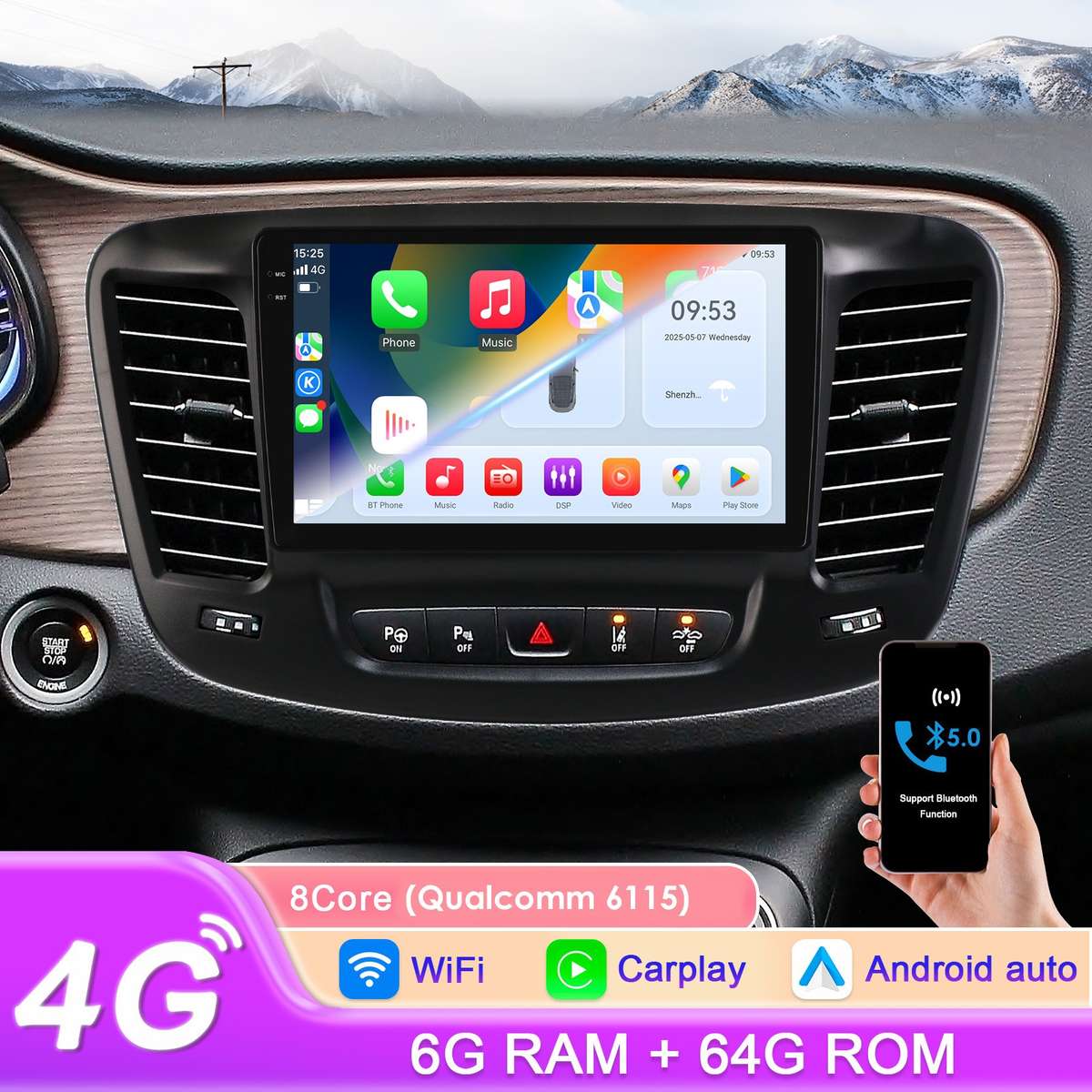 Android 14 8Core For Chrysler 200 200C 2015-2019 CarPlay Car Radio Stereo 6+64GB