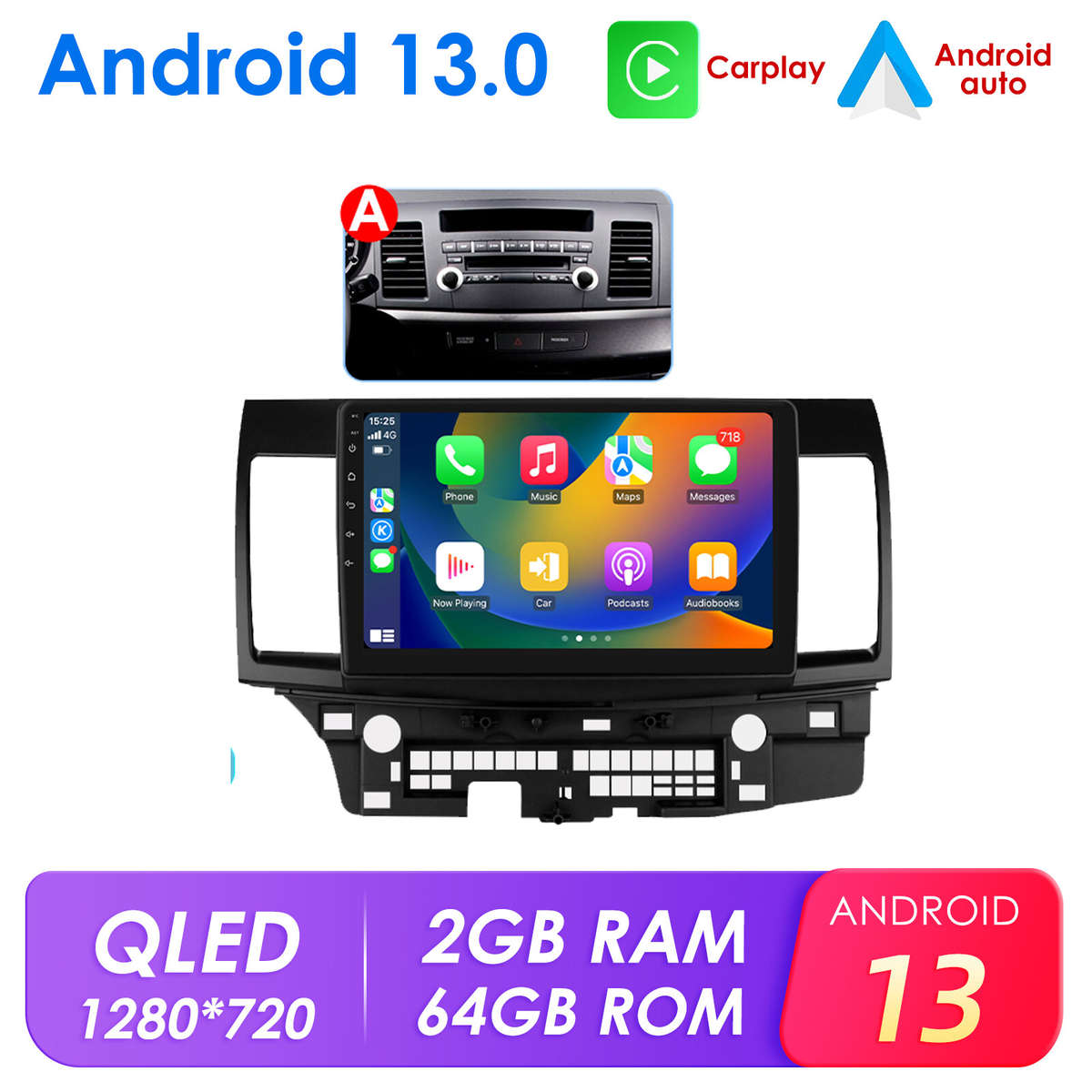 For 2008-2012 Mitsubishi Lancer 2+64GB Android 13 Car GPS Radio Carplay WiFi RDS