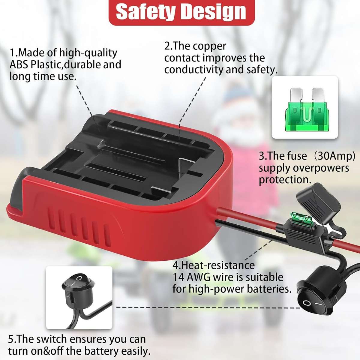 14AWG for Power Wheel Adapter for Craftsman 20V Li-ion Battery Switch & Fuses