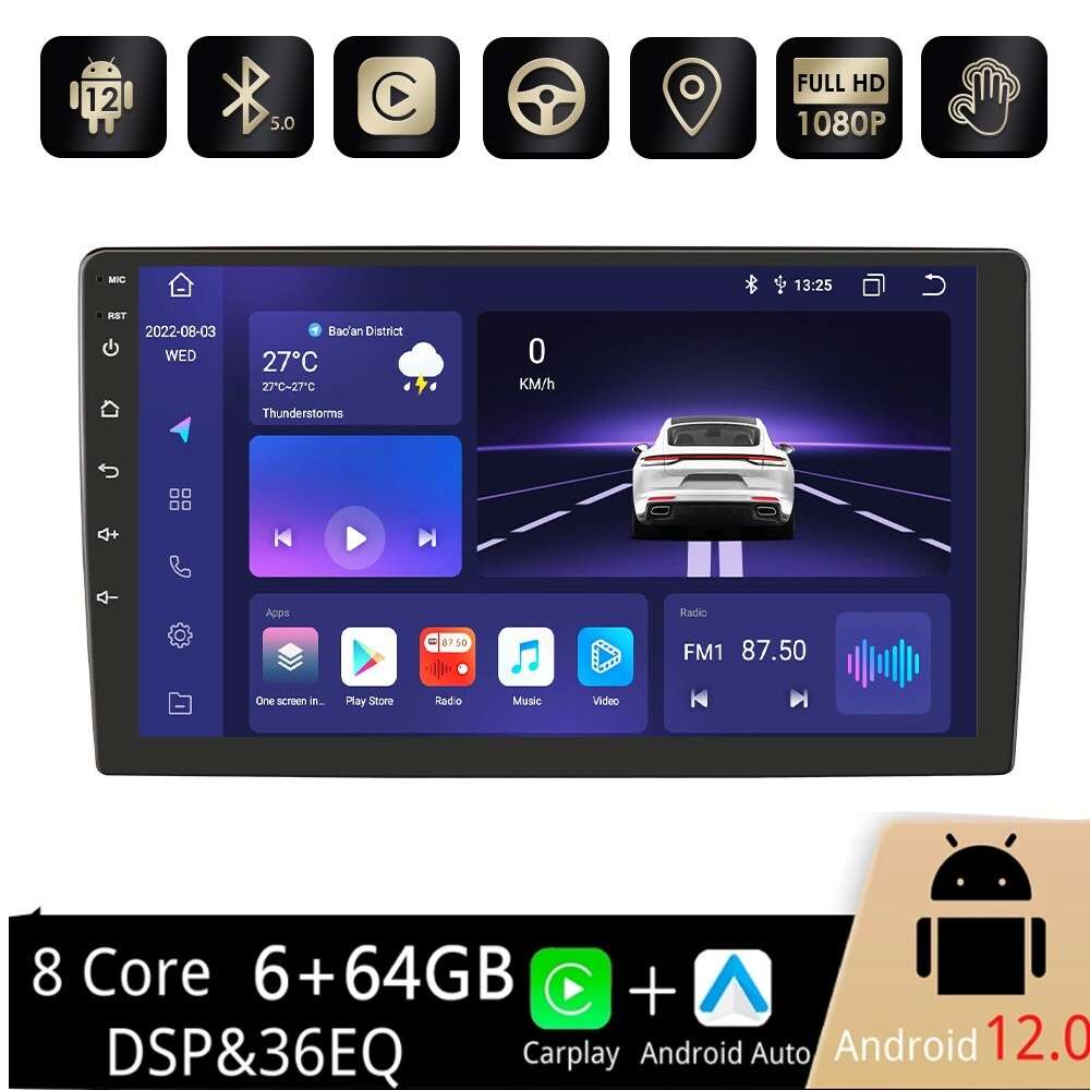 9" 2 Din Android 12 Car Radio Stereo Carplay WiFi 8-Core GPS Navi 6+64GB +Camera