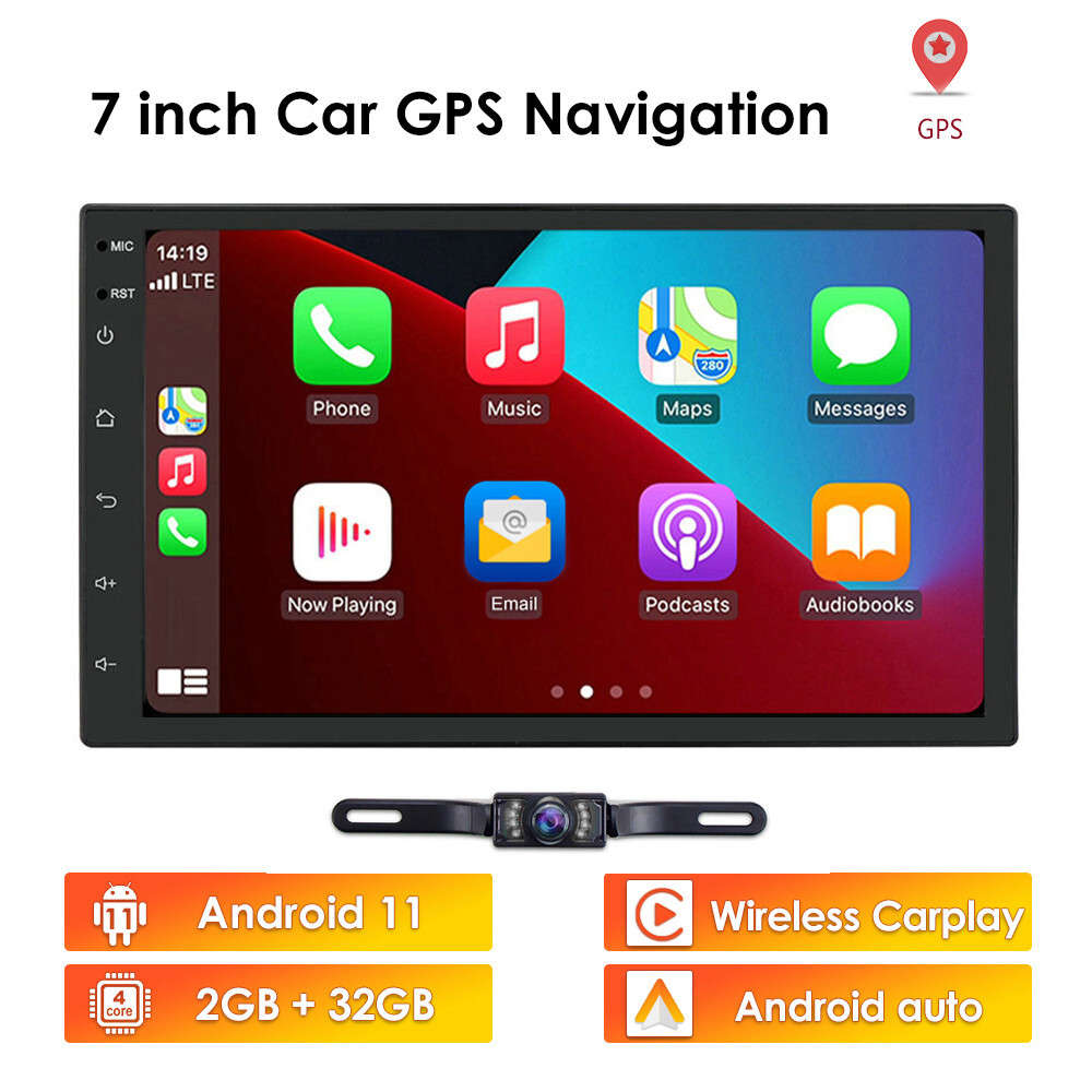 7 Inch Android 11 Double 2DIN Car Radio Stereo CarPlay GPS 2+32GB BT WiFi+Camera