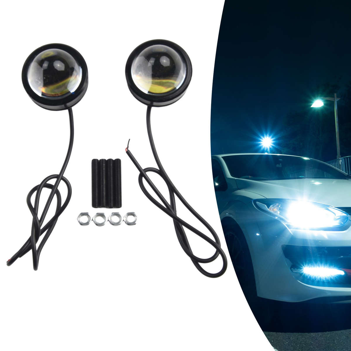 2x White 12V-24V High Power Bull Eye LED Projector Car Daytime Fog Light Alloy