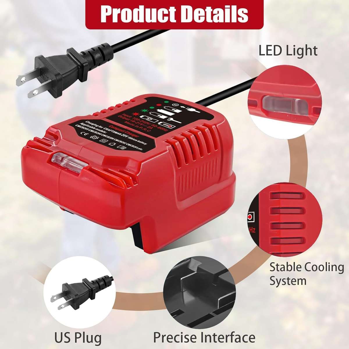 Mini Charger for Craftsman 20V Li-ion Battery CMCB204 CMCB202 CMCB201 CMCB209