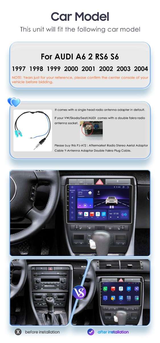 For 2004 Audi A6 C5 S6 Android 12 Car Stereo Radio GPS SatNav Wifi CarPlay 4+64G