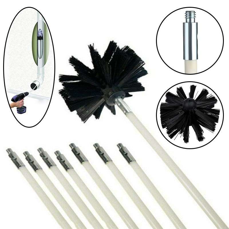 Chimney Cleaner Sweep Inner Wall Cleaning Brush Tool 8 Flexible Rods Kit
