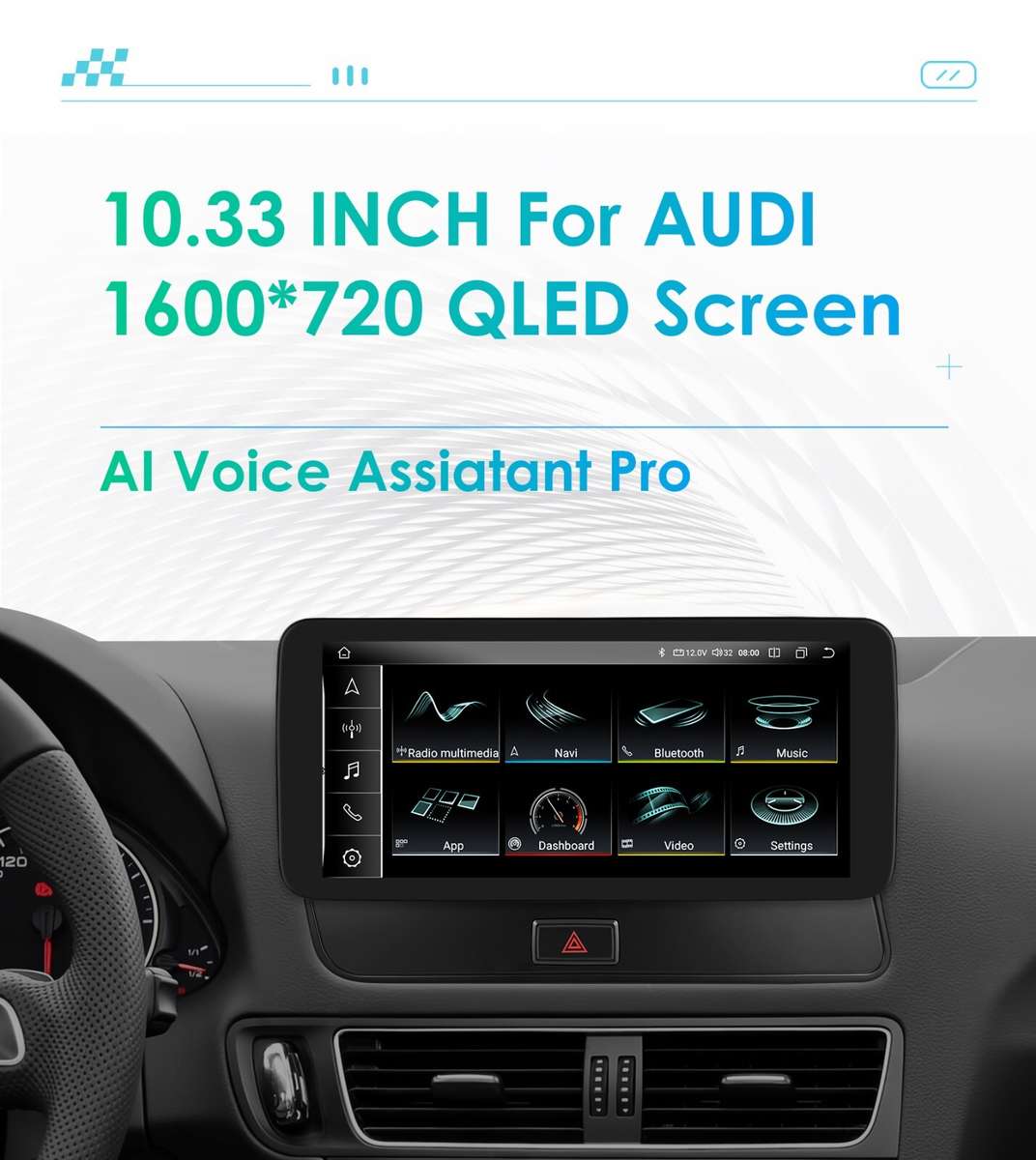 Android 8Core 10.33''CarPlay For Audi Q5 2009-2016 Car HeadUnit Player GPS Radio