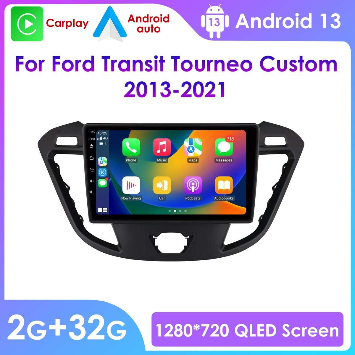 Car GPS Radio Carplay 9" Android 13 For Ford Transit Tourneo Custom 2013-2021 BT