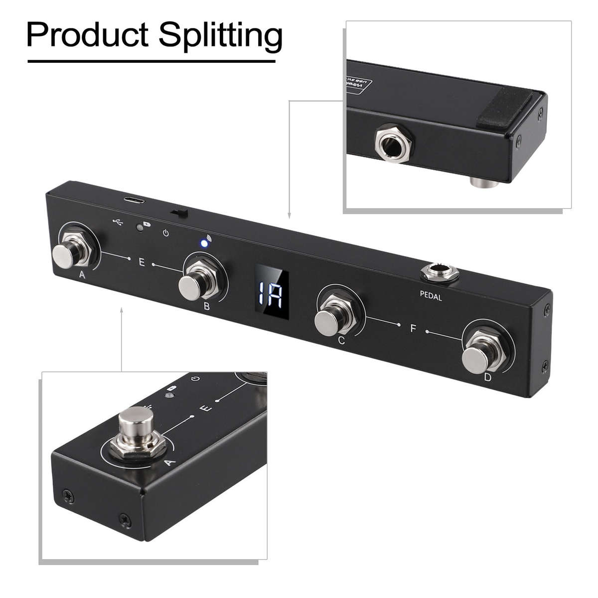 Portable Chocolate For MIDI Footswitch Controller Rechargeable 4Buttons Pedal