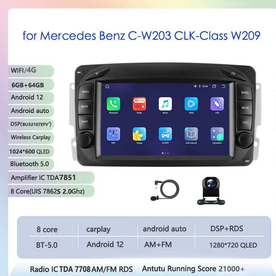8Core 7"Android 13 Car Stereo CarPlay for Benz C/CLK/G Class W203 W209 W463 Vito