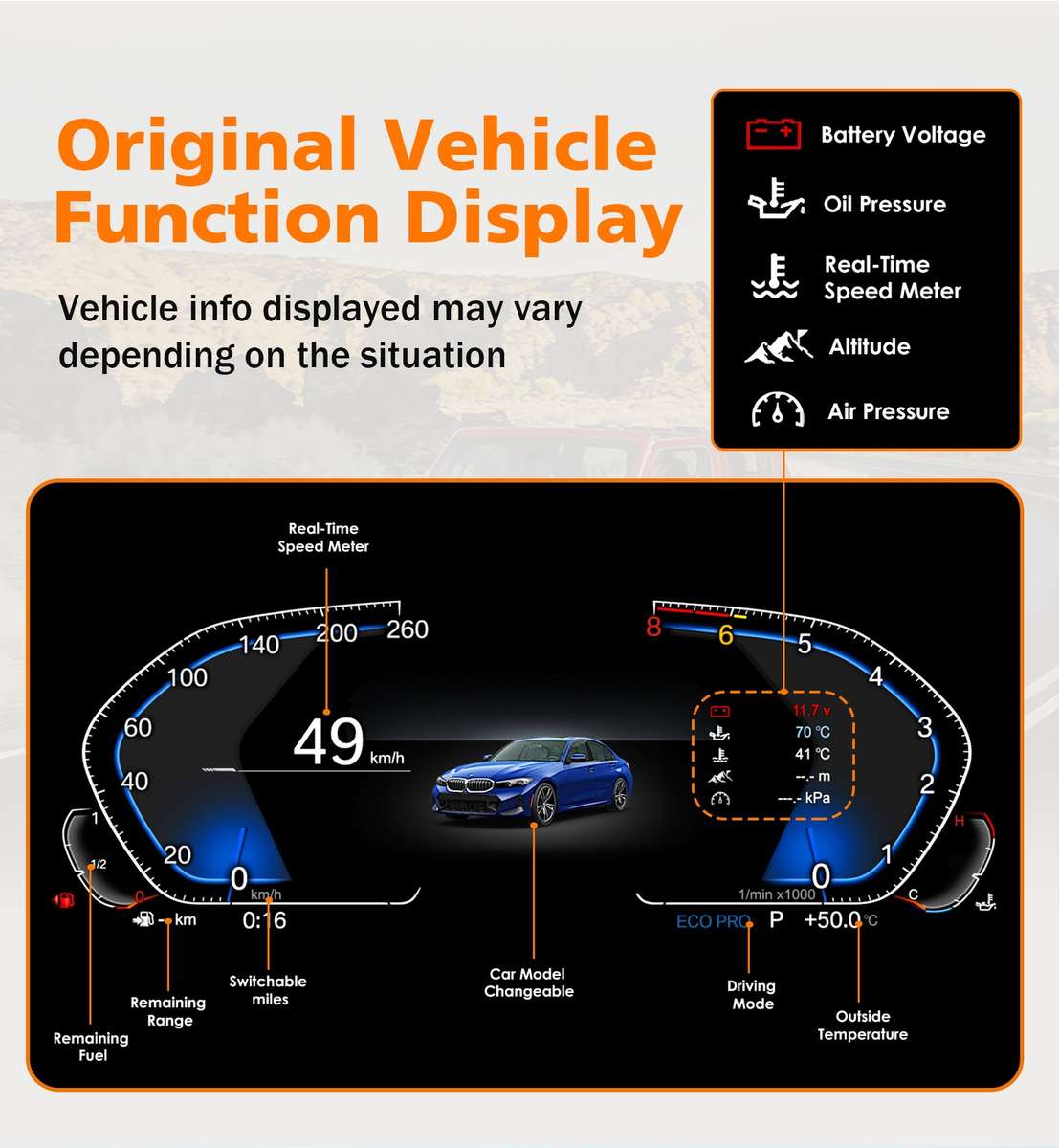 10.25"Car Cluster Instrument LCD Dashboard For BMW 5 Series E39 X5 E53 1999-2006