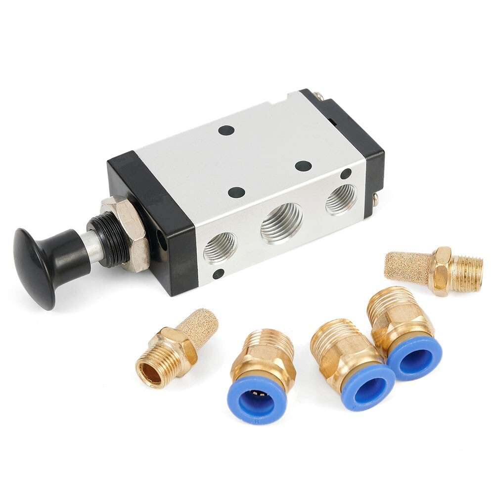 4R210-08 Hand Push Pull Pneumatic-Air Valve 5 Ways 2 Pos 1/4"BSPT & Connector