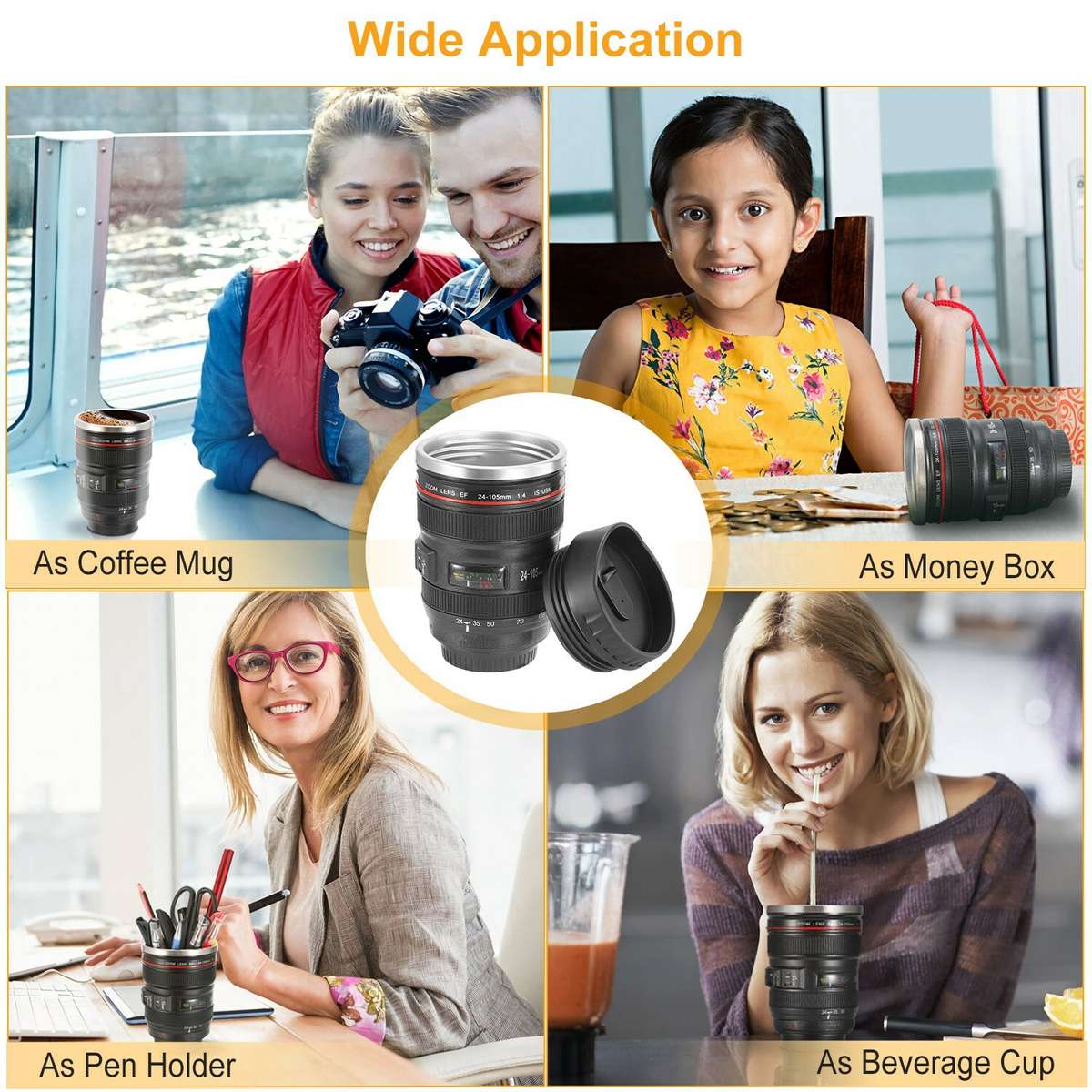 Camera Lens Cup Style EF 24-105 Coffee Tea Travel Mug Stainless Steel Lens Shaped Coffee Cup