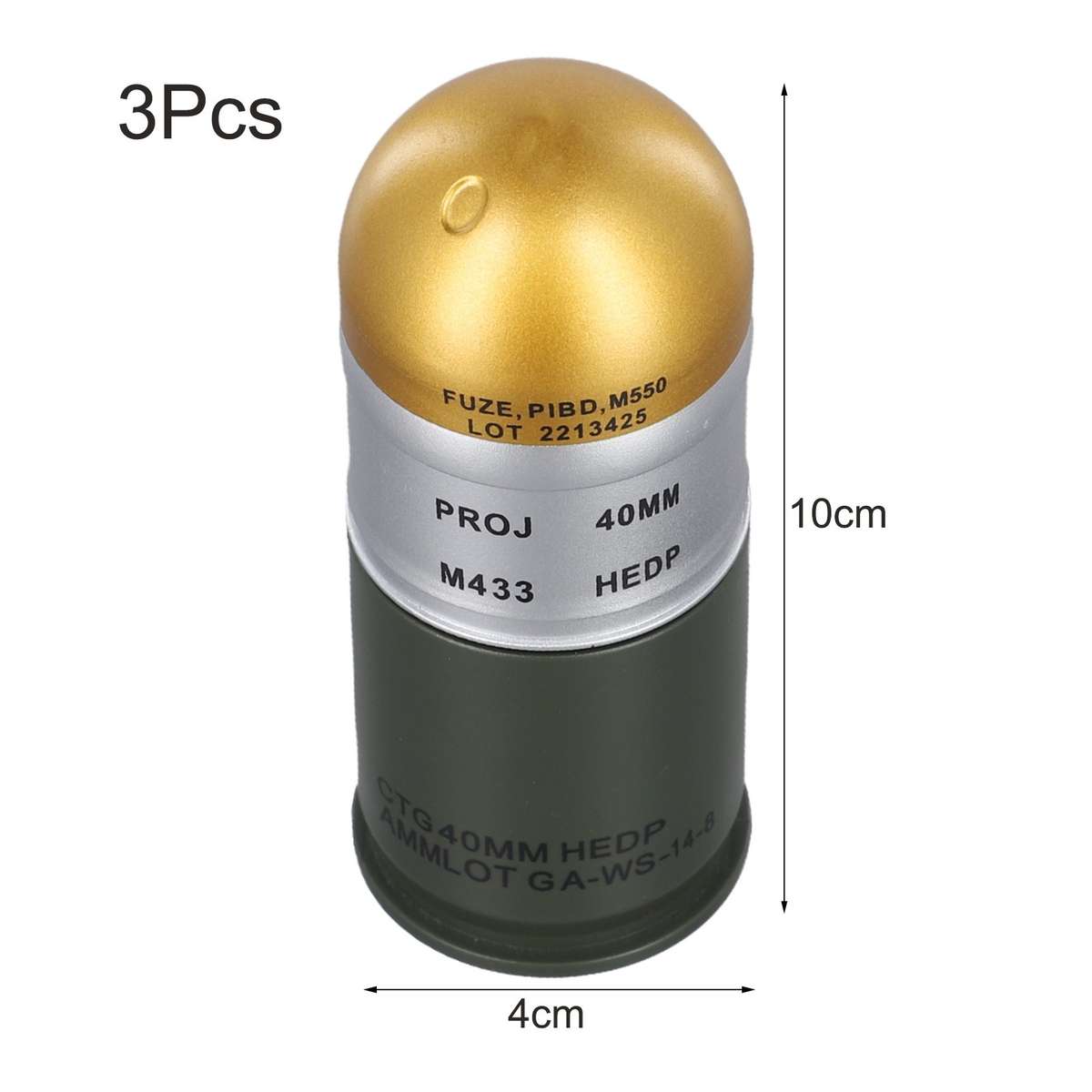 Sturdy And Reliable M433 HEDP 40mm Cartridge Dummy Grenade Model With Storage