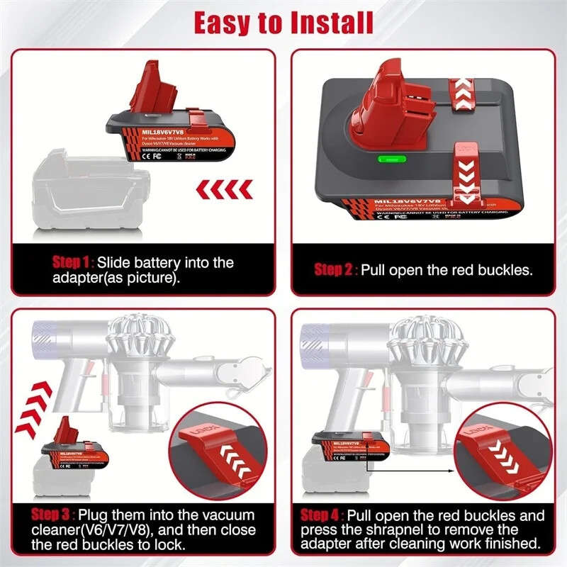 Battery Adapter for Milwaukee 18V Convert to for Dyson V6 V7 V8 Vacuum Cleaner
