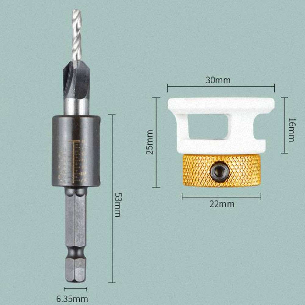 Complete Countersink Bit Set With Interchangeable Sizes And Depth Stop