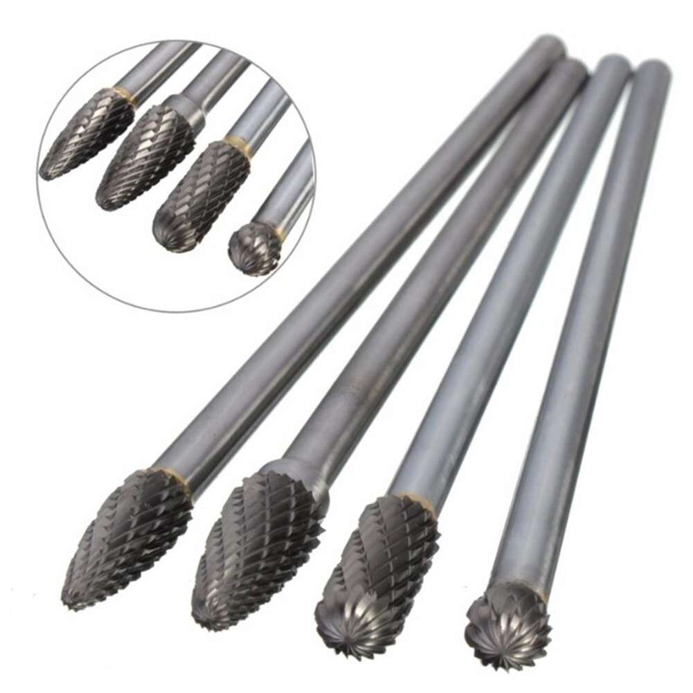 4*Rotary Burr 1/4 Inch 6mm Shank 150mm Long Carbide Cutter CNC-Engraving-Bit