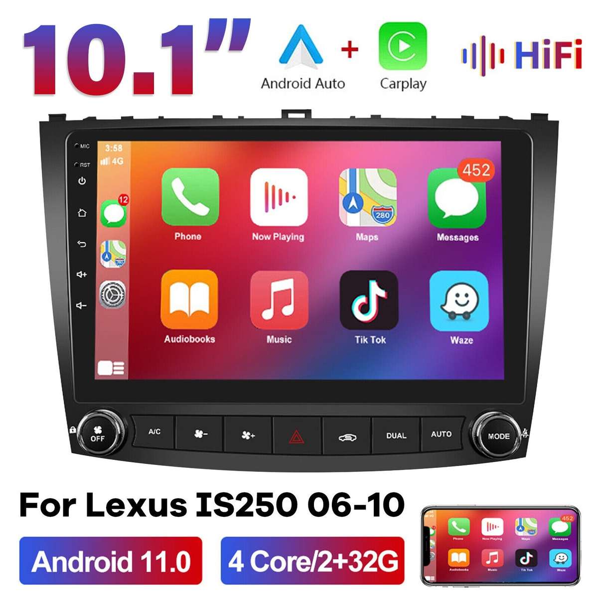 CarPlay 10.1" For Lexus IS250 IS350 2006-2012 Android 13 Car Stereo Radio Player