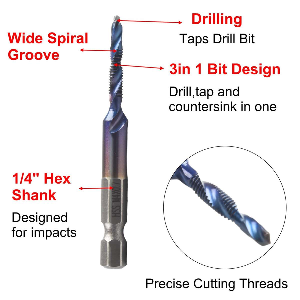 12PCS Hex Shank HSS Drill Bits Set For Aluminum Iron Metal Wood Plastic