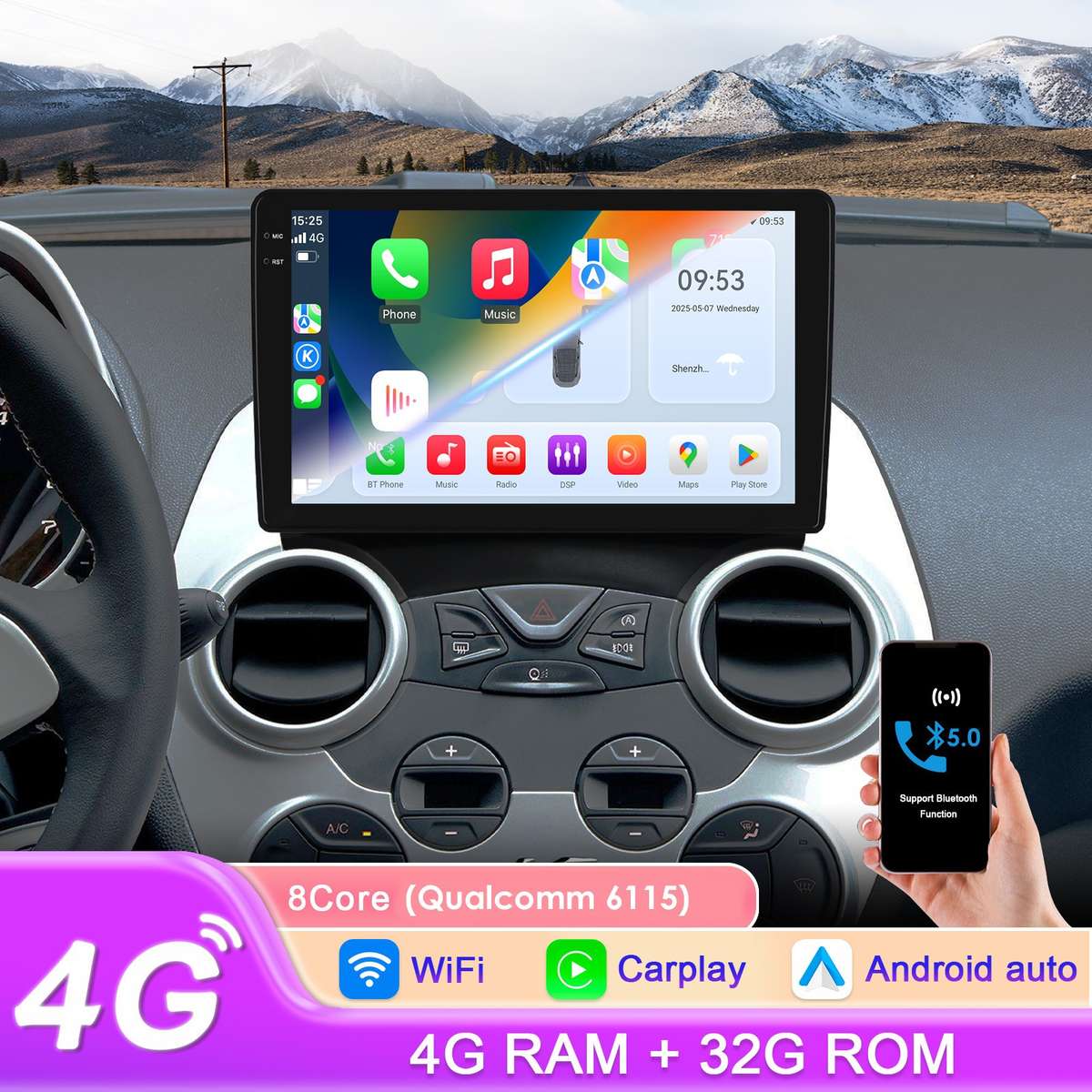 8-Core For Ford Ka 2008-2014 Android14 Car Stereo GPS Navi Radio DSP CarPlay SWC
