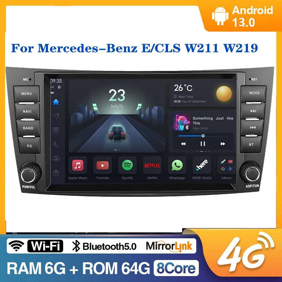 6+64G For Mercedes-Benz E Class W211 E300 E350 W219 CarPlay Stereo Android13 GPS