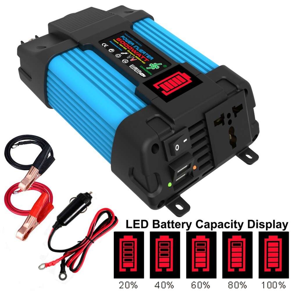 4000W Car Power Inverter DC12V To AC220V Pure Sine/Wave 2USB LCD Display