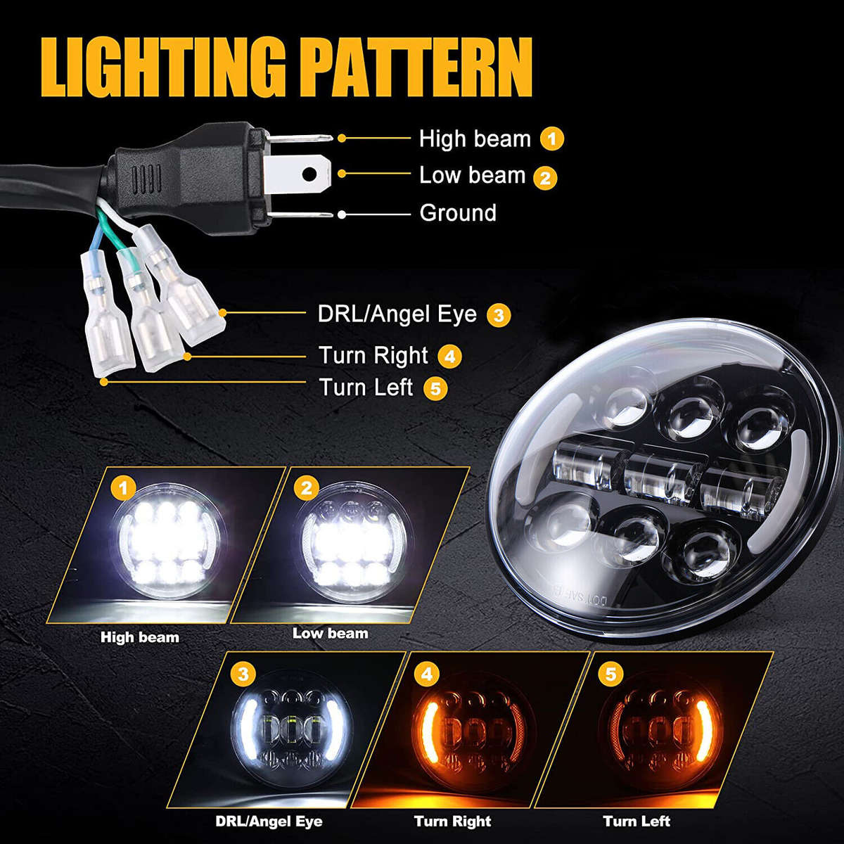 For Harley Davidson Sportster XL 1200 883 5-3/4" 5.75 LED Headlight Turn Signal