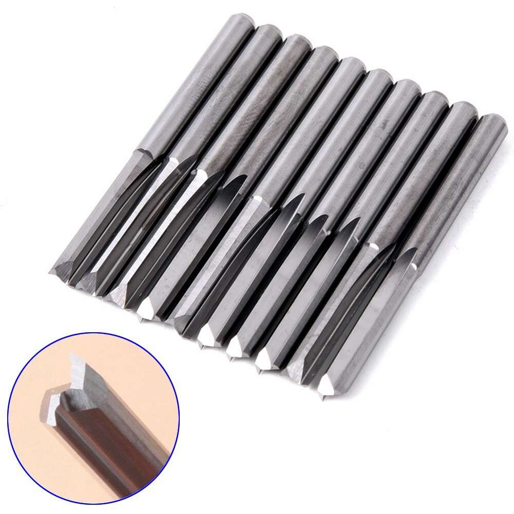 10PCS Solid Carbide End Mill 3.175mm 1/8 Shank 2 Straight Flute CNC Router Bit
