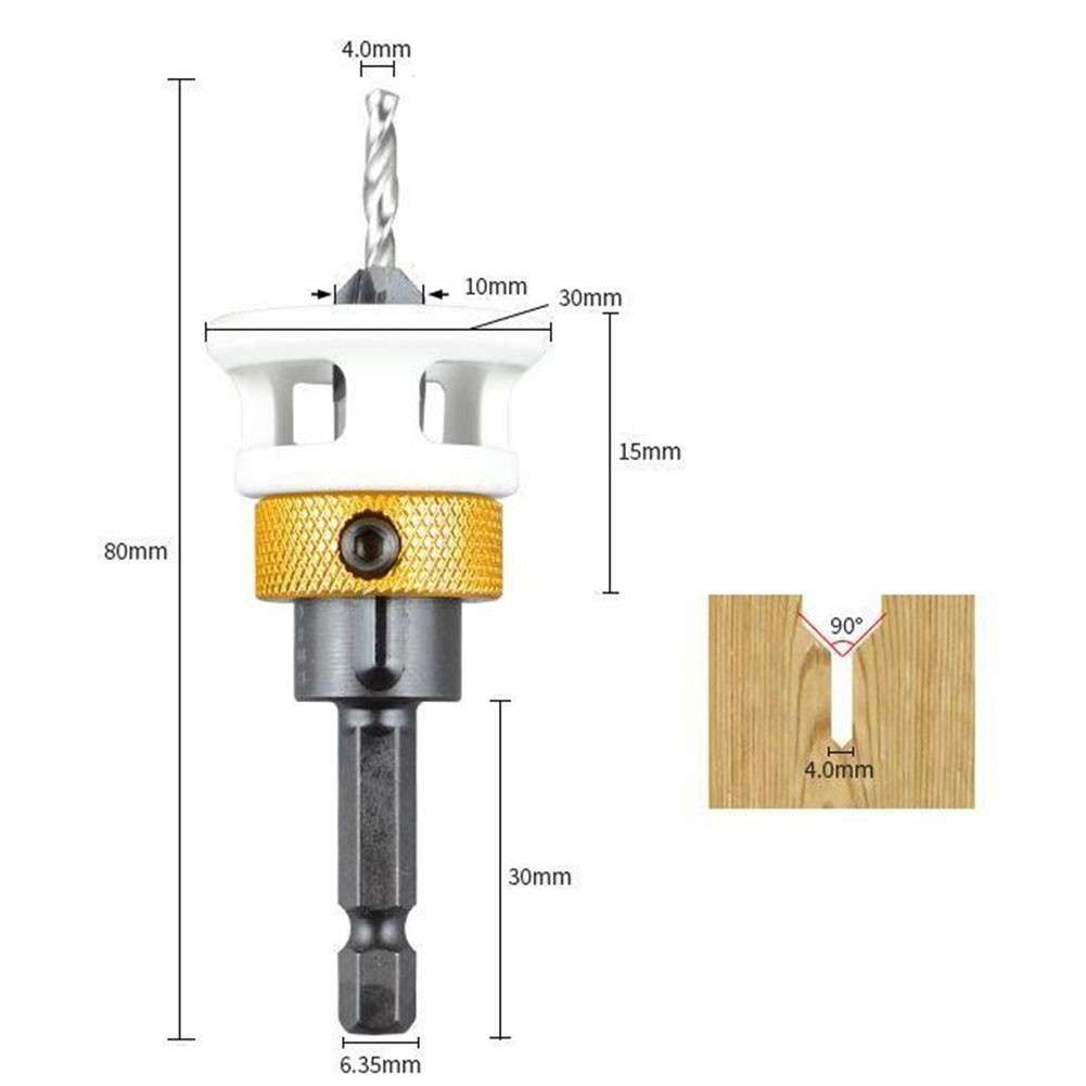 Complete Countersink Bit Set With Interchangeable Sizes And Depth Stop