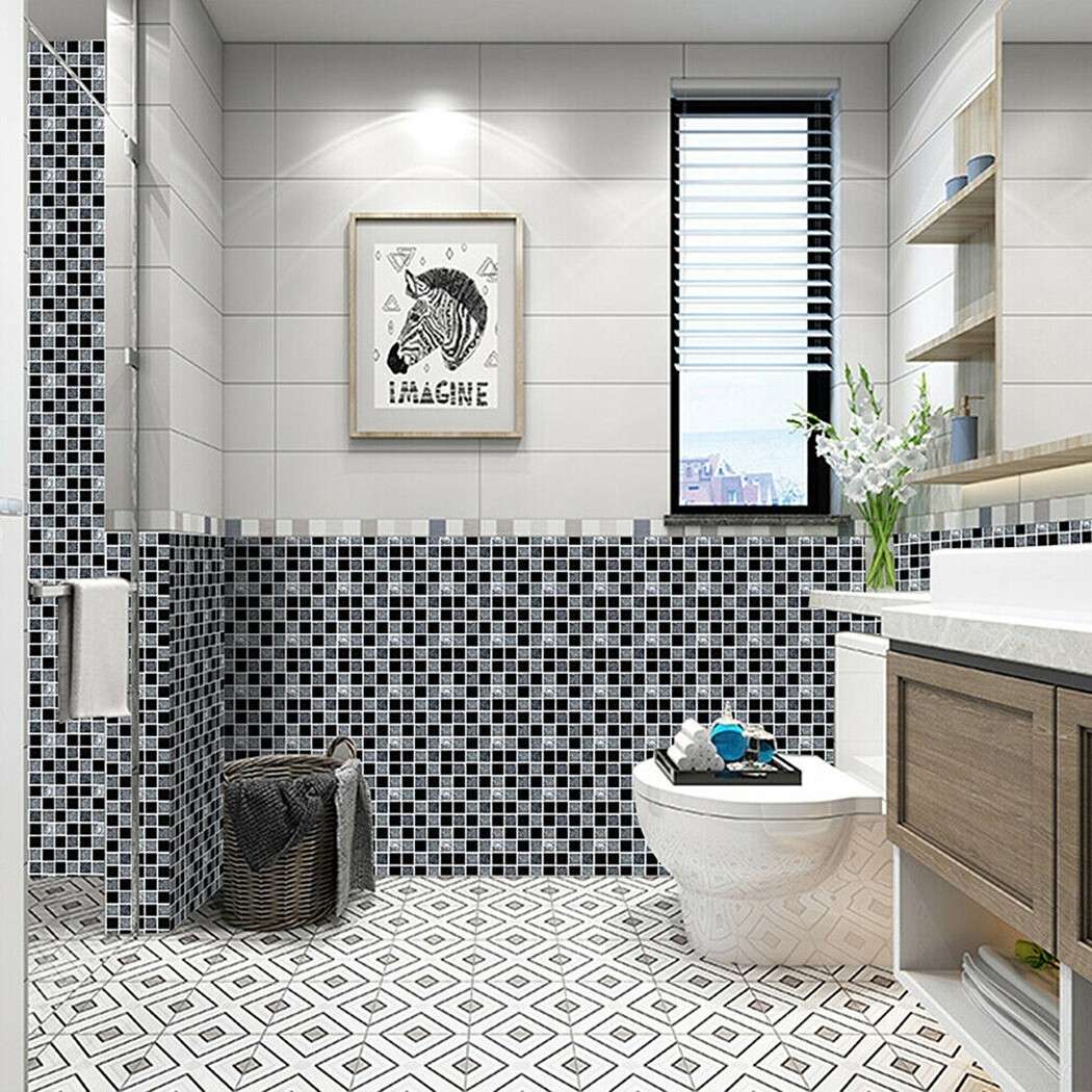 40pcs Kitchen Bathroom Mosaic Tile Stickers Wall Decor Self-adhesive Decal