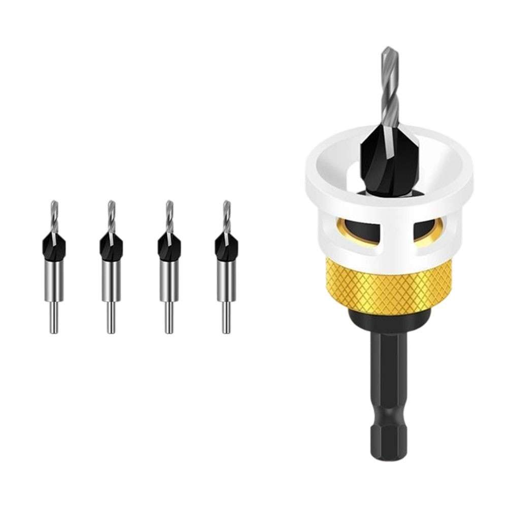 Complete Countersink Bit Set With Interchangeable Sizes And Depth Stop