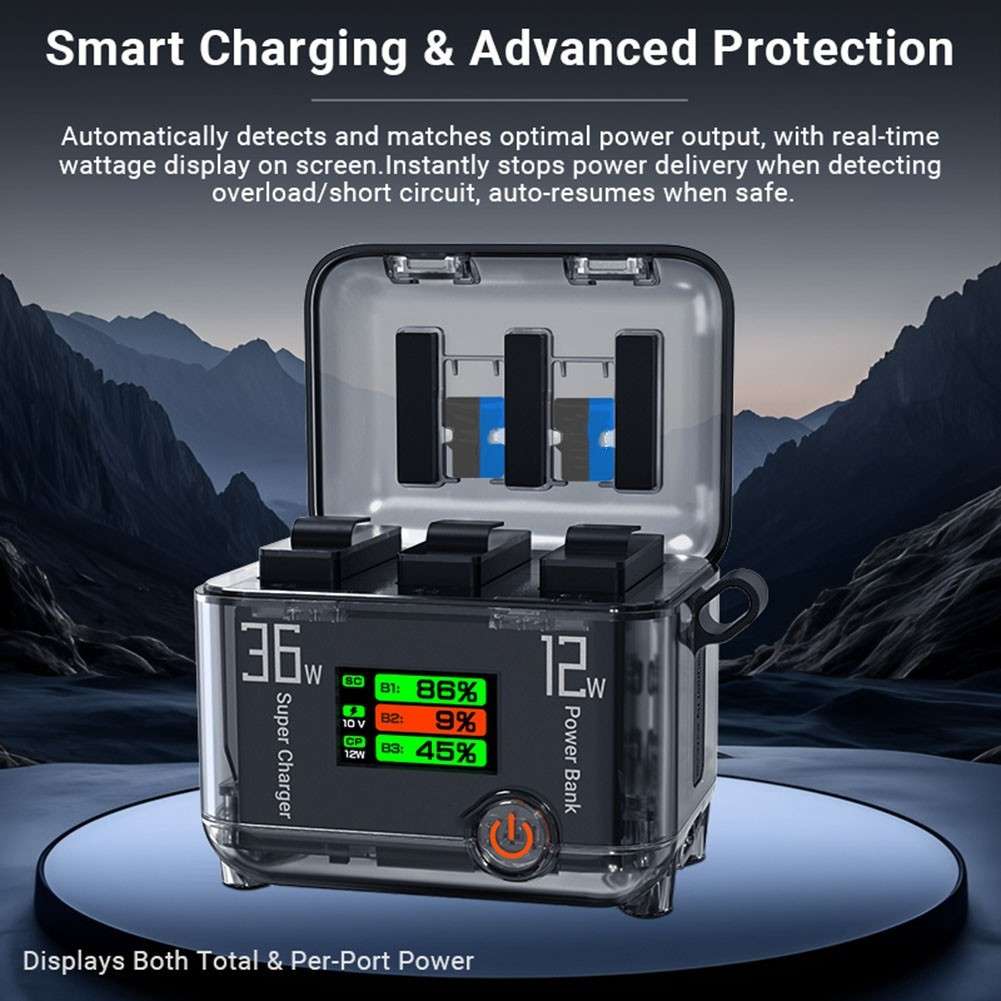 For DJI Action 5Pro Fast Charging Manager Two-Way Charger TFT LCD Color Display