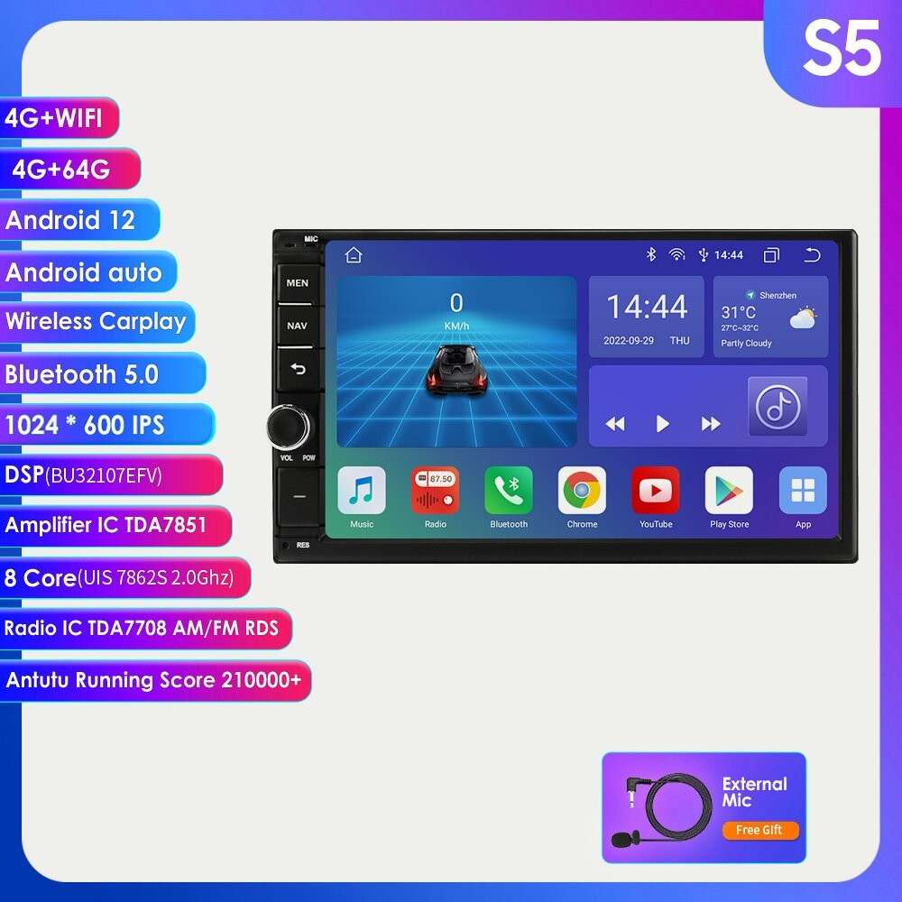 7" Double 2Din 8-Core Android 12 GPS Car Stereo Radio DSP Bluetooth 5.0 CarPlay