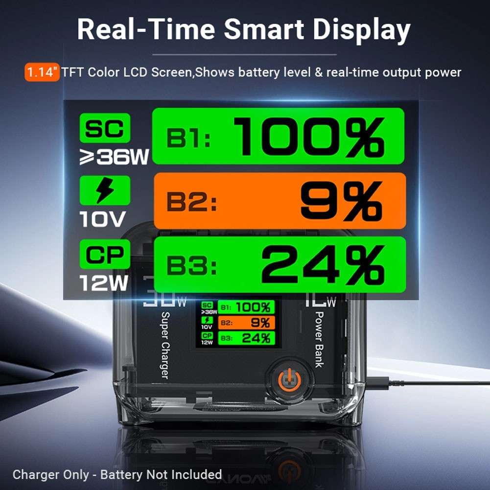 For DJI Action 5Pro Fast Charging Manager Two-Way Charger TFT LCD Color Display