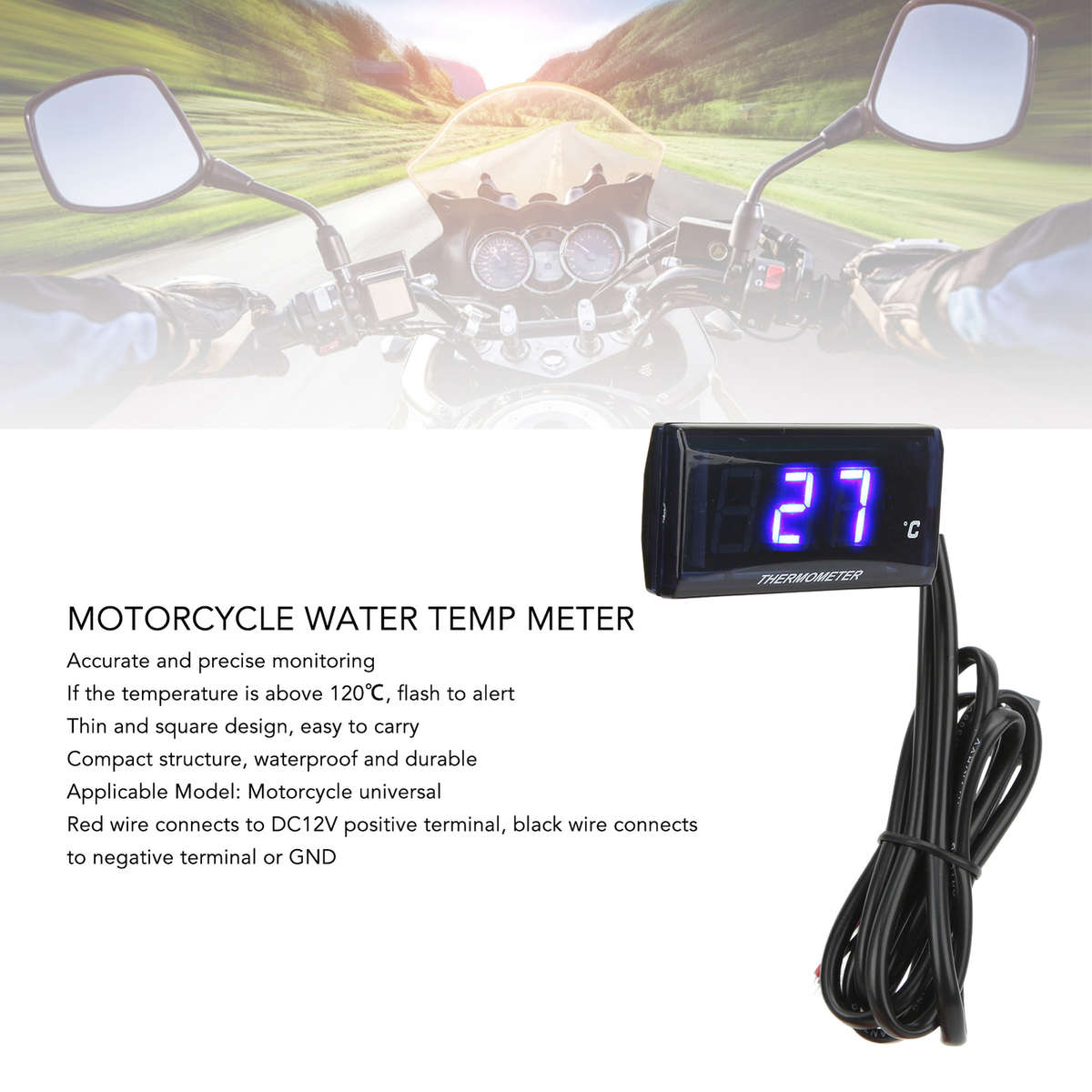 Car Universal Motorcycle DC12V LCD Screen Slim Water Temperature Gauge & 16mm