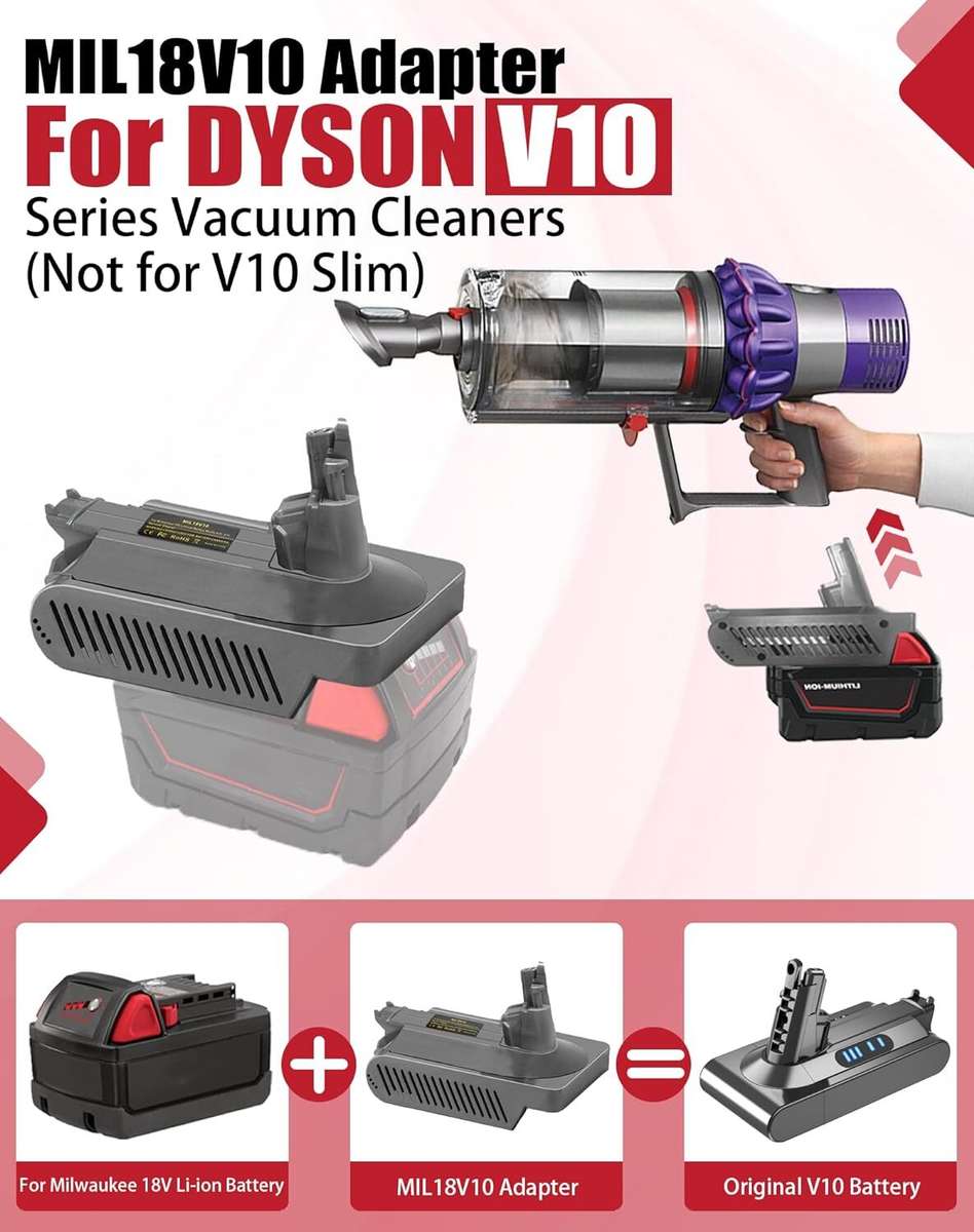Adapter for Milwaukee 18V Li-ion Battery Convert to for Dyson V10 Vacuum Cleaner