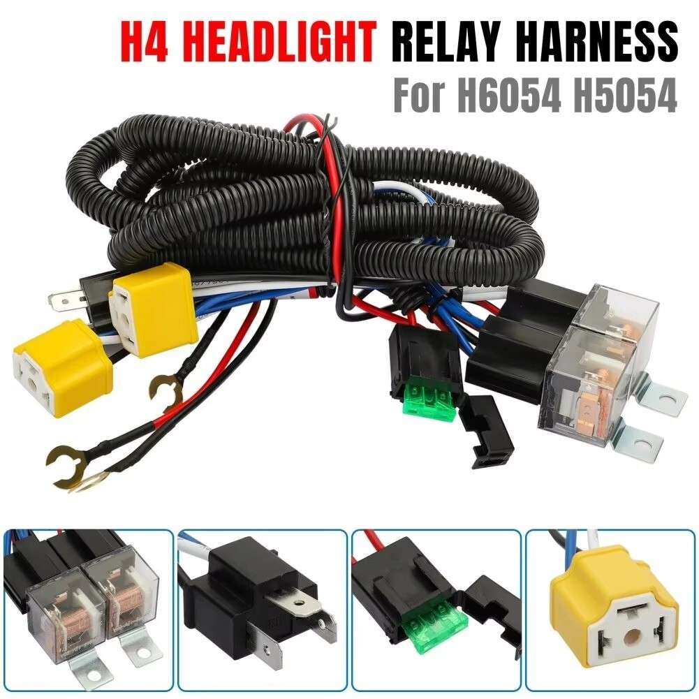 H4 Led Headlight Relay Wiring Harness Kit for H6054 H5054 H6054LL 6014 6052 6053