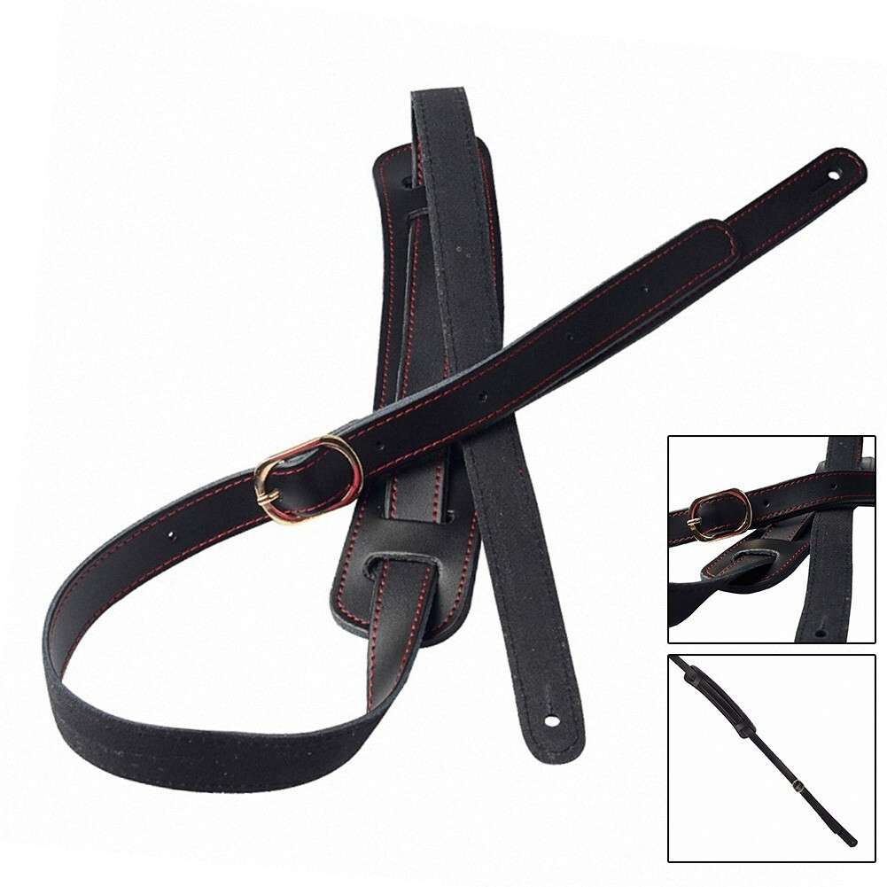 P??P Deluxe Vintage Adjustable Heavy Duty Leather Guitar Strap Black