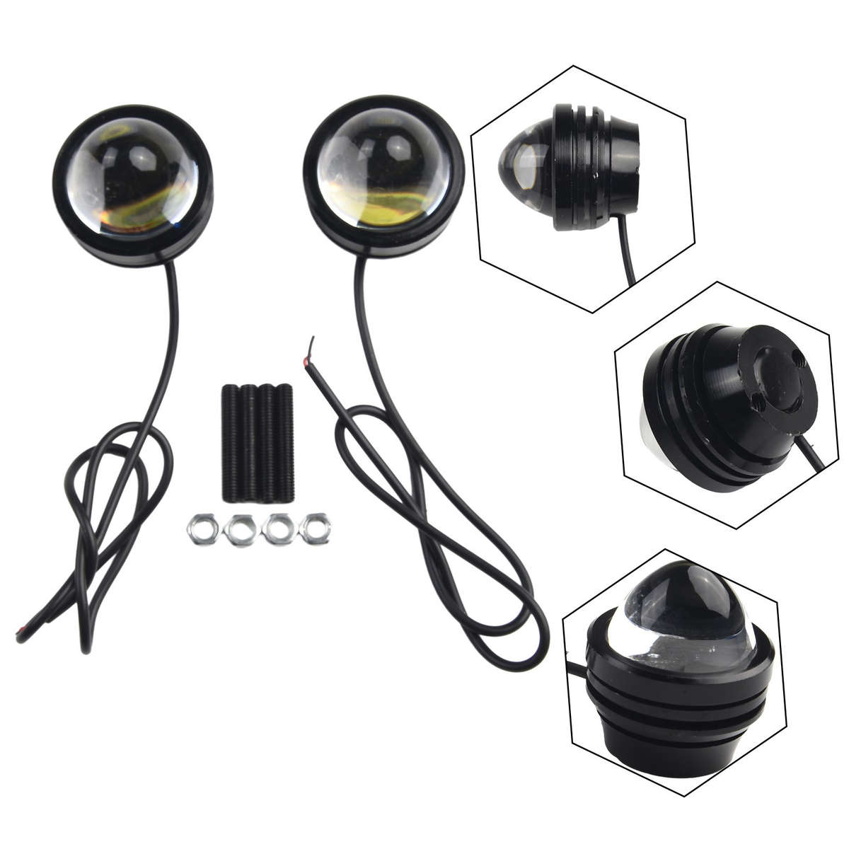 2x White 12V-24V High Power Bull Eye LED Projector Car Daytime Fog Light Alloy