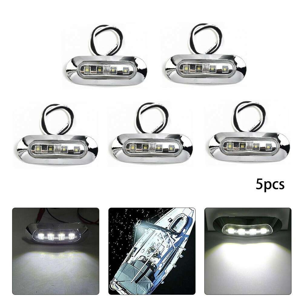 5pcs Marine Boat LED Courtesy Lights Cabin Deck Walkway Stair Light White 12-24V